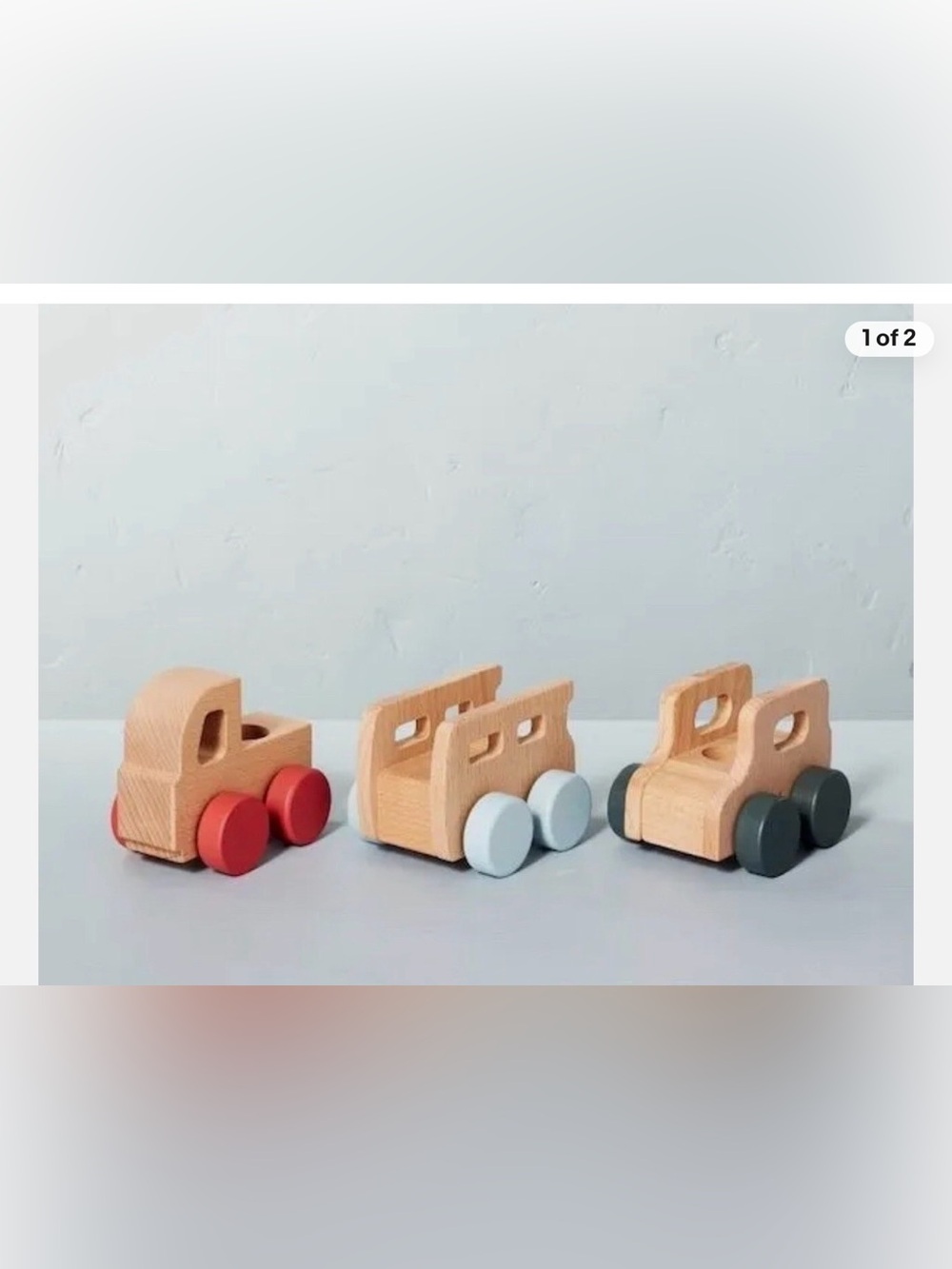 🚗Hearth & Hand Natural Wood Toy Trucks with Red, Light Gray, and Dark Gray Wheel - Picture 2 of 9